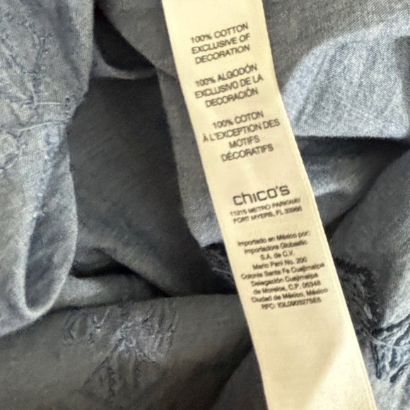 Chico’s 100% Cotton Chambray Embroidered Sequins Coastal Long Sleeves Size 2 - Picture 15 of 16